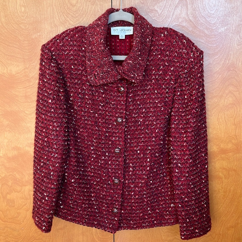 St. John Collection Tweed Boucle Jacket Button Front Preppy Career XL